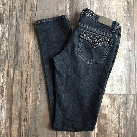 PREMIER bling flap back pocket stretch skinny jeans size 3/4 - Picture 2 of 9